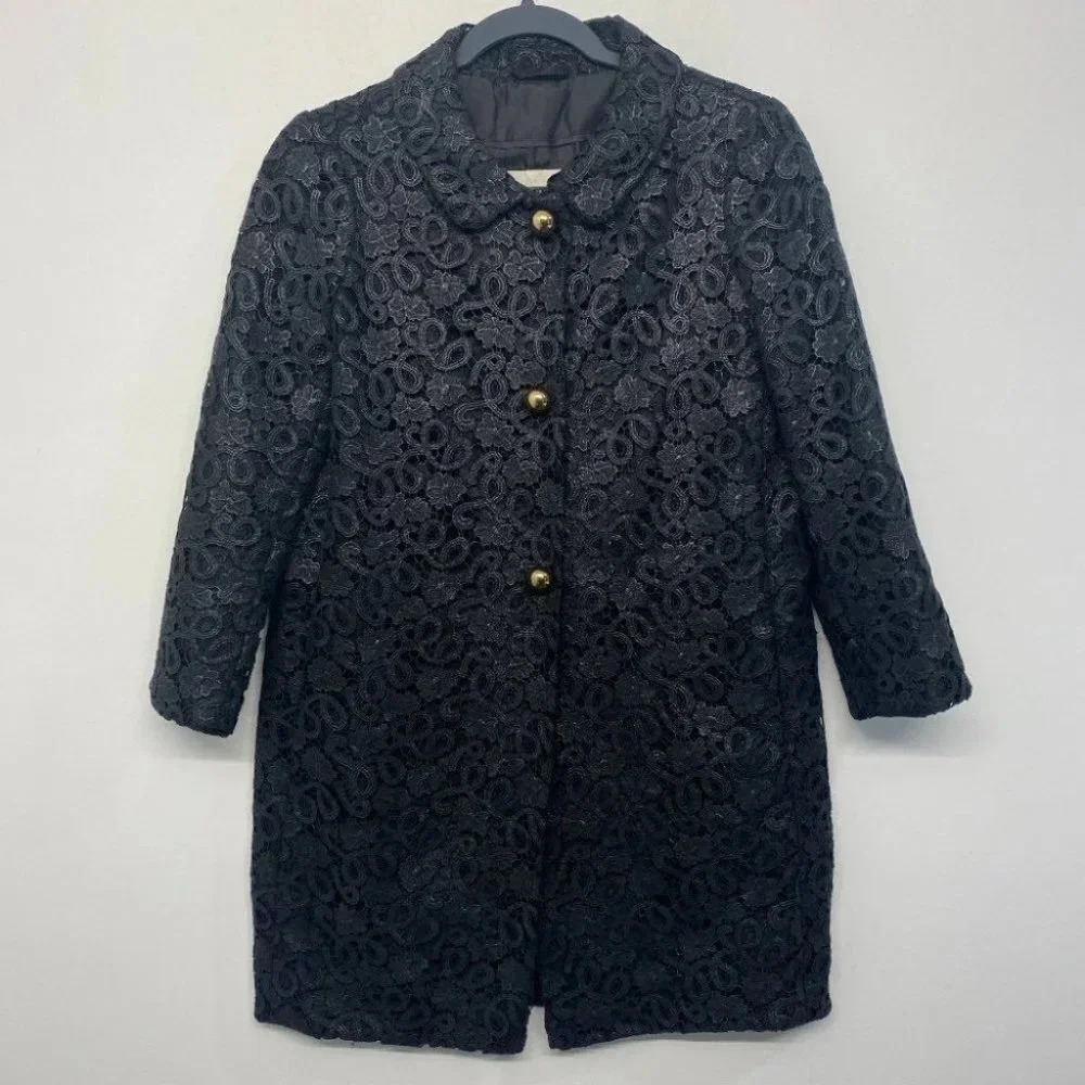 Kate Spade Lace Franny Coat Jacket 3/4 Sleeve Formal All That Glitters Gold Det. - Picture 3 of 9